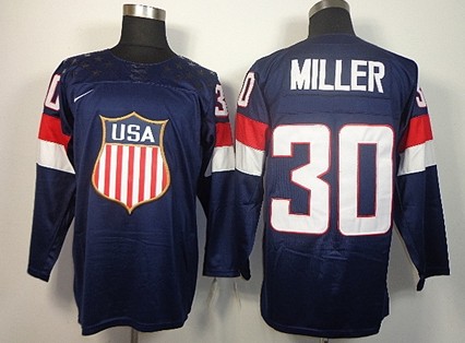 Men's USA #30 Ryan Miller Navy Blue 2014 Olympics Hockey Jersey