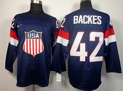 Men's USA #42 David Backes Navy Blue 2014 Olympics Hockey Jersey