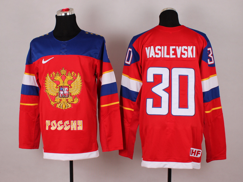 Men's Nike Russia #30 Vasilevski  2014 Winter Olympics Hockey Jersey - Red 