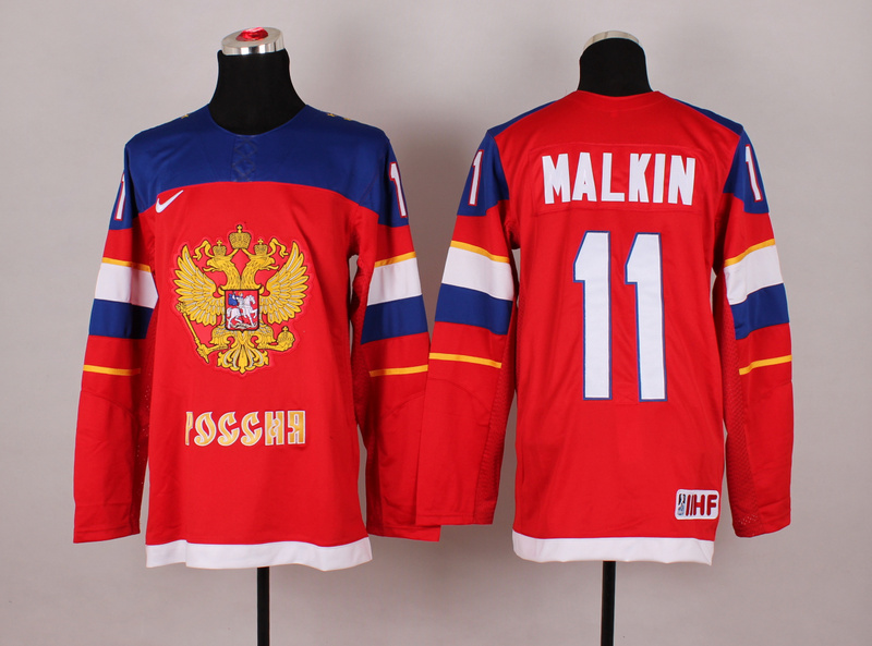 Men's Nike Russia #11Evgeni Malkin  2014 Winter Olympics Hockey Jersey - Red