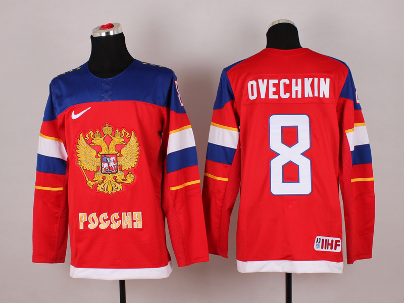 Men's Nike Russia #8 Alex Ovechkin 2014 Winter Olympics Hockey Jersey - Red