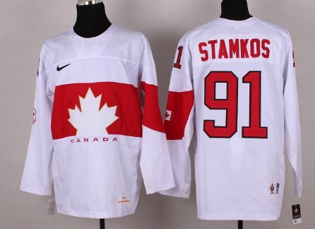 Men's Canada 2014 Olympics Hockey Jersey  #91 Steven Stamkos White 