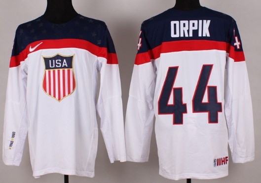 Men's USA #44 Brooks Orpik White  2014 Olympics Hockey Jersey