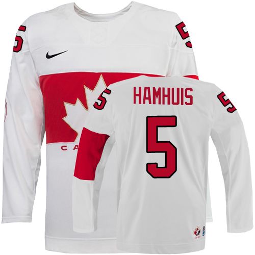 Men's Canada 2014 Olympics Hockey Jersey #5 Dan Hamhuis White