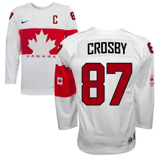 Men's Canada Team Jersey #87 Sidney Crosby  White with Black Name