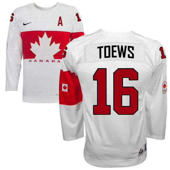 Men's Canada Team Jersey #16 Jonathan Toews White with Black Name