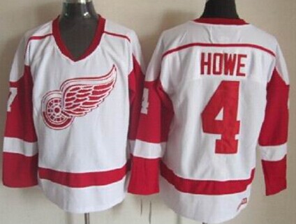 Men's Detroit Red Wings #4 Syd Howe White Throwback CCM Jersey