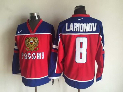 Men's 2002 Team Russia #8 Igor Larionov Red Nike Olympic Throwback Hockey Jersey