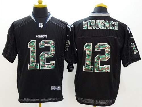 Men's Dallas Cowboys #12 Roger Staubach Black With Camo Nike Elite Jersey