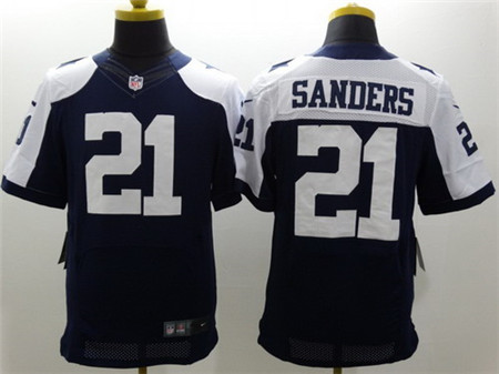 Men's Dallas Cowboys Retired Player #21 Deion Sanders Blue Thanksgiving Nik Elite Jersey