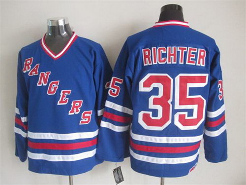 Mens New York Rangers #35 Mike Richter 1990's Light Blue Throwback CCM Jersey