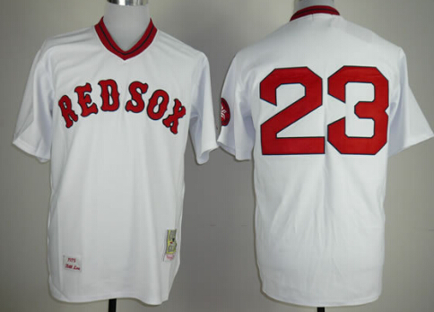 Men's Boston Red Sox #23 Luis Tiant 1975 White Throwback Jersey