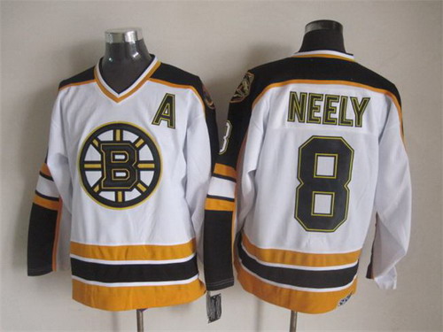 Men's Boston Bruins #8 Cam Neely 1995 White CCM Vintage Throwback Jersey