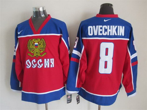 Men's 2015 Team Russia #8 Alex Ovechkin Red Olympics Hockey Jersey 
