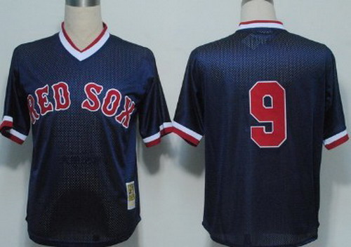 Men's Boston Red Sox #9 Ted Williams 1990 Mesh BP Navy Blue Throwback Jersey