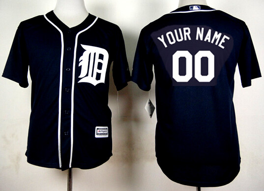 Men's Detroit Tigers 2015 Cool Base Authentic Personalized Alternate Navy Blue Jersey