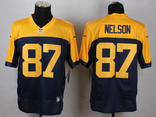 Men's Green Bay Packers #87 Jordy Nelson Alternate Navy Blue/Gold Nike Elite Jersey