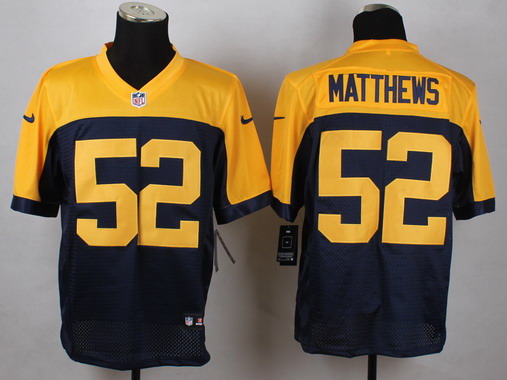Men's Green Bay Packers #52 Clay Matthews Alternate Navy Blue/Gold Nike Elite Jersey