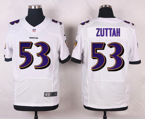 Men's Baltimore Ravens #53 Jeremy Zuttah White Road NFL Nike Elite Jersey