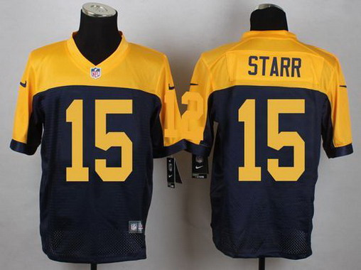 Men's Green Bay Packers #15 Bart Starr Alternate Navy Blue/Gold Nike Elite Jersey