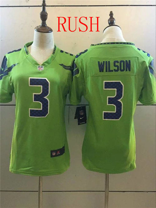 Women's Seattle Seahawks #3 Russell Wilson Nike Green Color Rush Limited Jersey