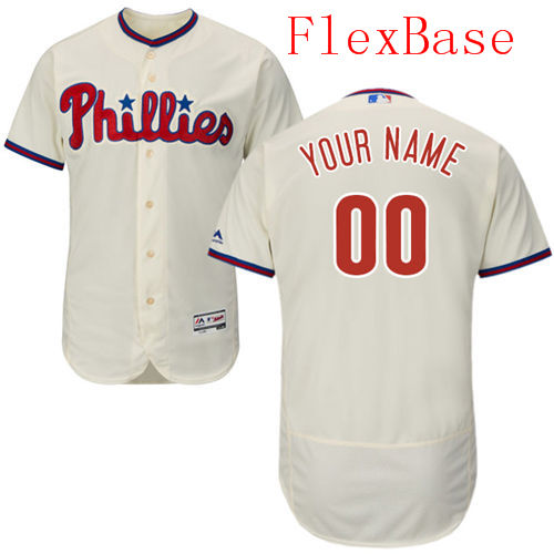 Mens Philadelphia Phillies Cream Customized Flexbase Majestic MLB Collection Jersey