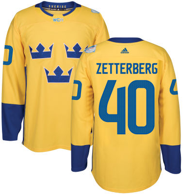 Men's Team Sweden #40 Henrik Zetterberg Adidas Yellow World Cup of Hockey 2016 Premier Player Jersey