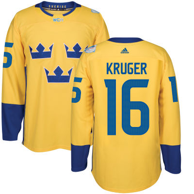 Men's Team Sweden #16 Marcus Kruger Adidas Yellow World Cup of Hockey 2016 Premier Player Jersey