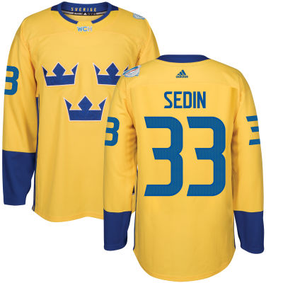 Men's Team Sweden #33 Henrik Sedin Adidas Yellow World Cup of Hockey 2016 Premier Player Jersey