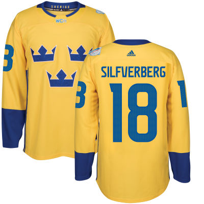 Men's Team Sweden #18 Jakob Silfverberg Adidas Yellow World Cup of Hockey 2016 Premier Player Jersey