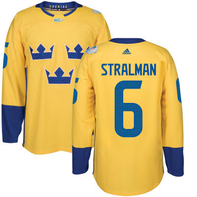Men's Team Sweden #6 Anton Stralman Adidas Yellow World Cup of Hockey 2016 Premier Player Jersey