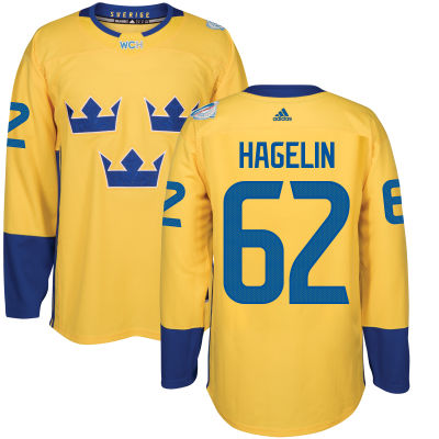 Men's Team Sweden #62 Carl Hagelin Adidas Yellow World Cup of Hockey 2016 Premier Player Jersey