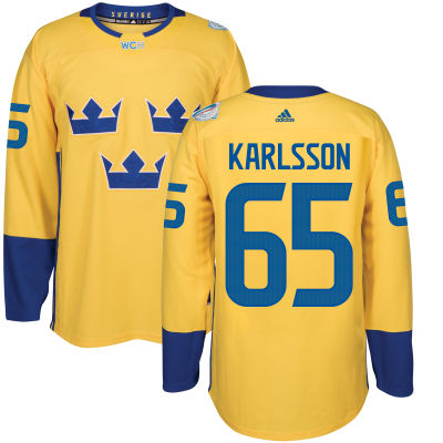 Men's Team Sweden #65 Erik Karlsson Adidas Yellow World Cup of Hockey 2016 Premier Player Jersey