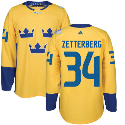Men's Team Sweden #34 Carl Soderberg Adidas Yellow World Cup of Hockey 2016 Premier Player Jersey