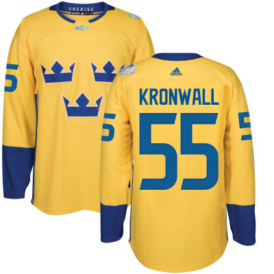 Men's Team Sweden #55 Niklas Kronwall Adidas Yellow World Cup of Hockey 2016 Premier Player Jersey
