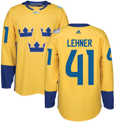 Men's Team Sweden #41 Robin Lehner Adidas Yellow World Cup of Hockey 2016 Premier Player Jersey