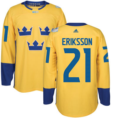 Men's Team Sweden #21 Loui Eriksson Adidas Yellow World Cup of Hockey 2016 Premier Player Jersey