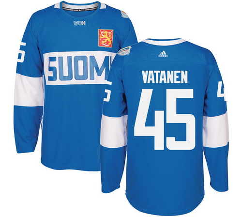 Men's Team Finland #45 Sami Vatanen Adidas Blue 2016 World Cup Of Hockey Stitched WCH Game Jersey