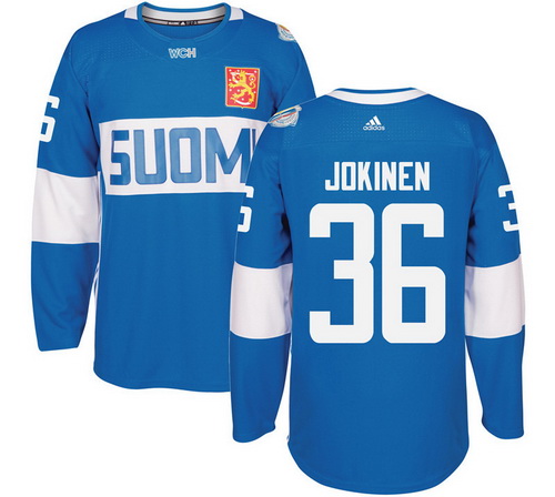 Men's Team Finland #36 Jussi Jokinen Adidas Blue 2016 World Cup Of Hockey Stitched WCH Game Jersey
