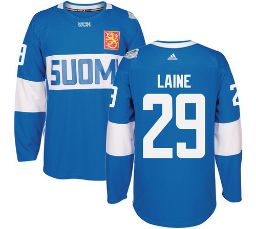 Men's Team Finland #29 Patrik Laine Adidas Blue 2016 World Cup Of Hockey Stitched WCH Game Jersey