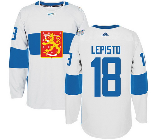 Men's Team Finland #18 Sami Lepisto Adidas White 2016 World Cup Of Hockey Stitched WCH Game Jersey