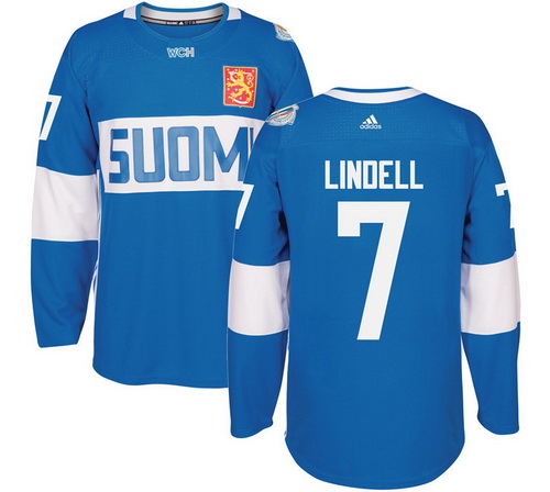 Men's Team Finland #7 Esa Lindell Adidas Blue 2016 World Cup Of Hockey Stitched WCH Game Jersey