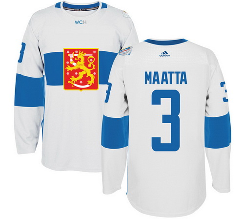 Men's Team Finland #3 Olli Maatta Adidas White 2016 World Cup Of Hockey Stitched WCH Game Jersey