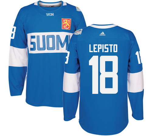 Men's Team Finland #18 Sami Lepisto Adidas Blue 2016 World Cup Of Hockey Stitched WCH Game Jersey