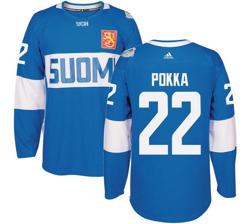 Men's Team Finland #22 Ville Pokka Adidas Blue 2016 World Cup Of Hockey Stitched WCH Game Jersey