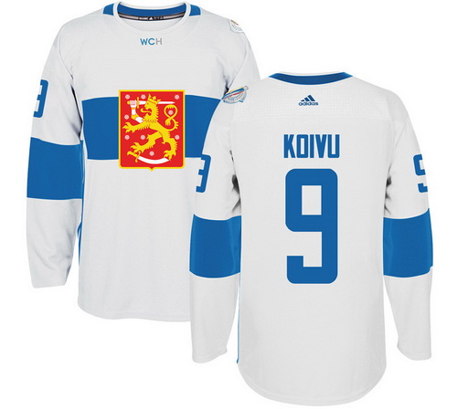 Men's Team Finland #9 Mikko Koivu Adidas White 2016 World Cup Of Hockey Stitched WCH Game Jersey