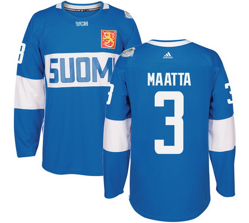 Men's Team Finland #3 Olli Maatta Adidas Blue 2016 World Cup Of Hockey Stitched WCH Game Jersey