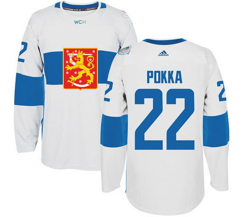 Men's Team Finland #22 Ville Pokka Adidas White 2016 World Cup Of Hockey Stitched WCH Game Jersey