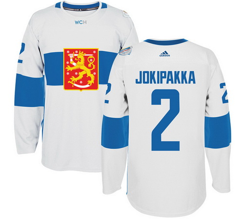 Men's Team Finland #2 Jyrki Jokipakka Adidas White 2016 World Cup Of Hockey Stitched WCH Game Jersey