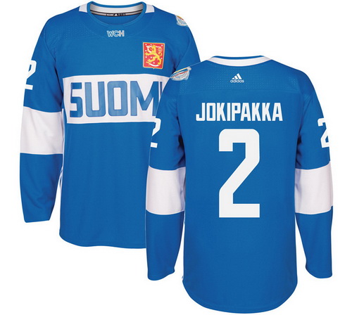 Men's Team Finland #2 Jyrki Jokipakka Adidas Blue 2016 World Cup Of Hockey Stitched WCH Game Jersey